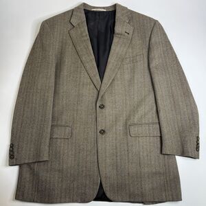 Burberry Kensington Blazer 44L 100% Wool Herringbone Beige Brown